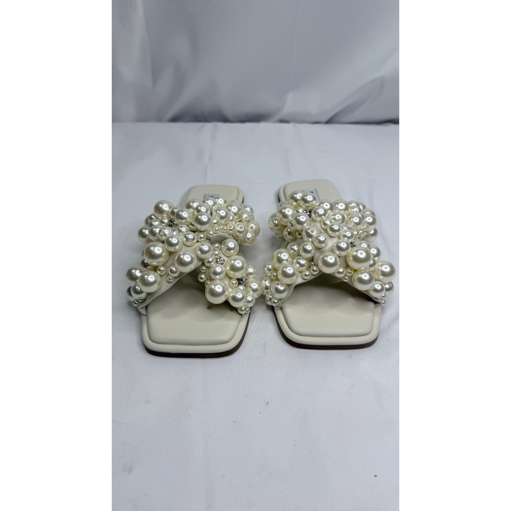 Steve Madden Duri Ivory Pearl Embellished Slide Sandals Women's Size 9 New - Picture 4 of 7